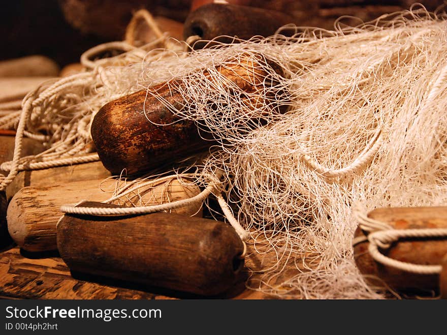 Ancient fishing tools with weaven nets