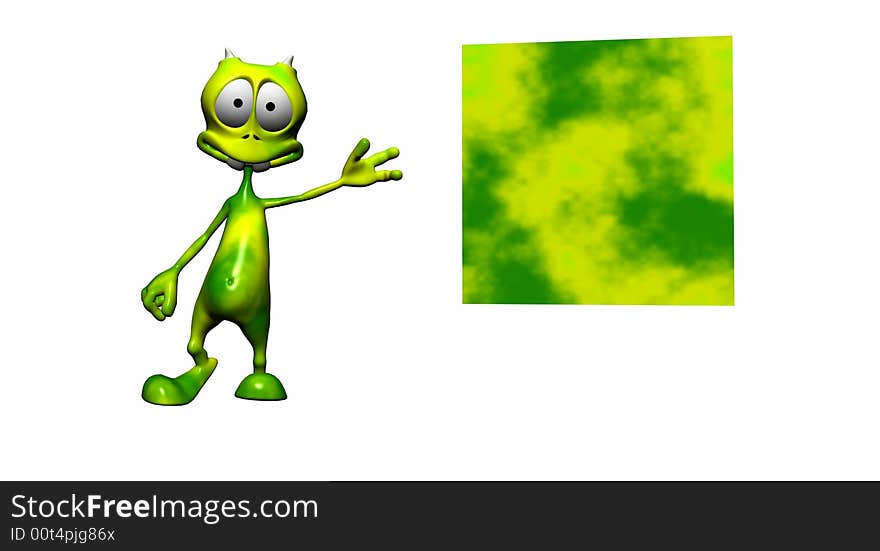 Digital render of cartoon alien