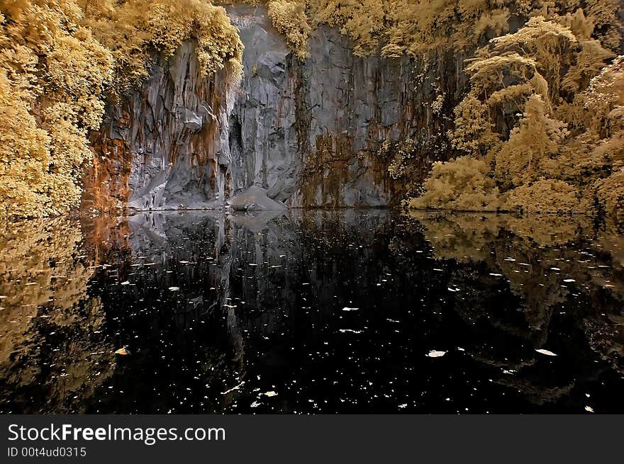 Infrared Photo â€“ Lake, Rock, Reflection And Tree