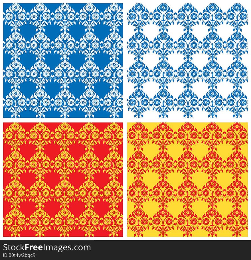 Floral ornament - set from 4 seamless pattern, retro, vector illustration. Floral ornament - set from 4 seamless pattern, retro, vector illustration