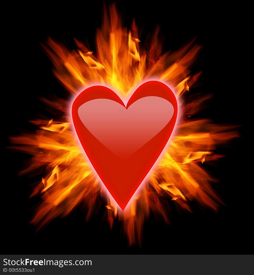 Red heart with orange flames