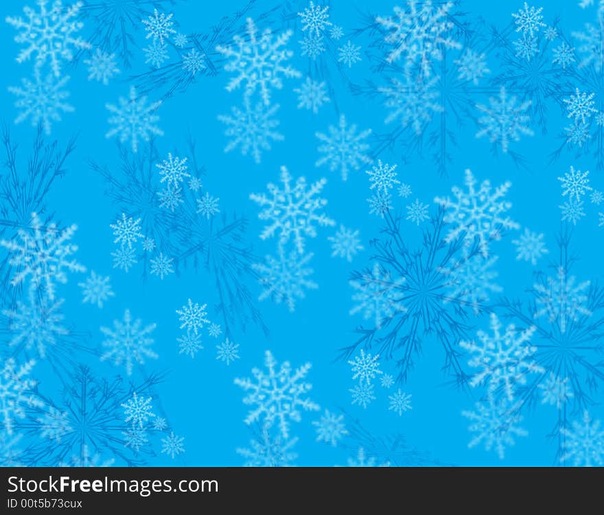 Blue background with multicolored snowflakes