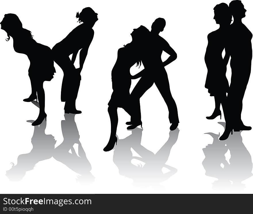 Silhouette of two dancing girls