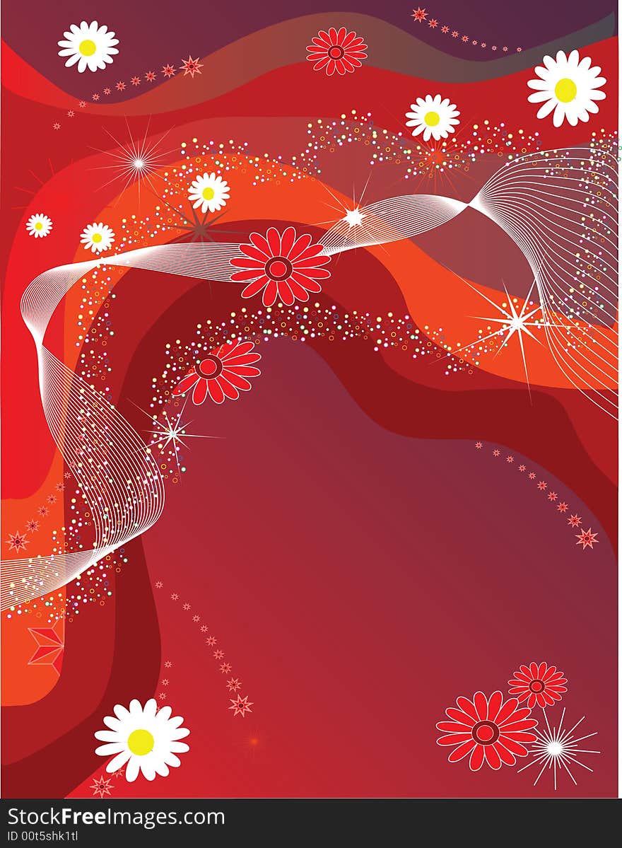 White and red flowers on orange background