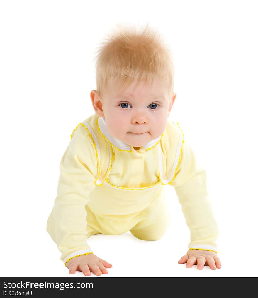 Boy at the age of 7 months isolate on white