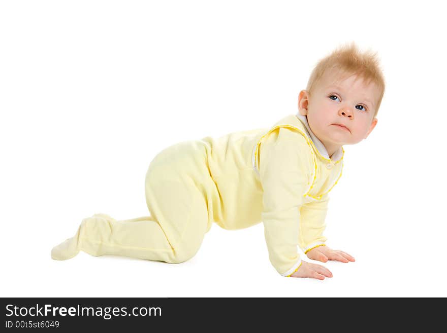 Boy at the age of 7 months isolate on white