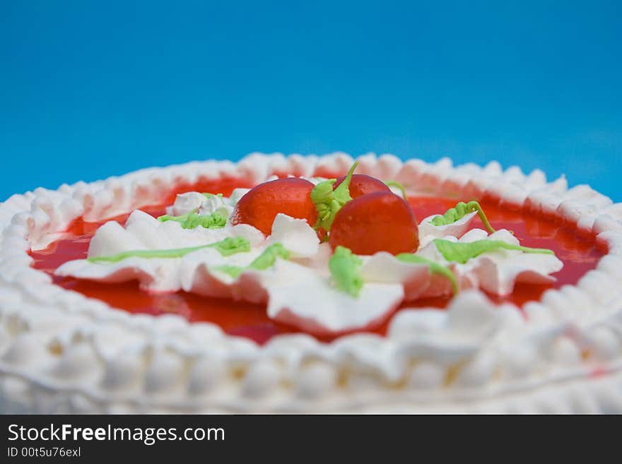 Close-up of cake on blue background