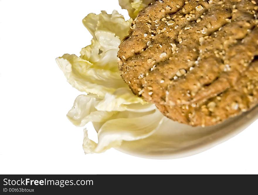 Two slice of bread with lettuce. isolated. Two slice of bread with lettuce. isolated