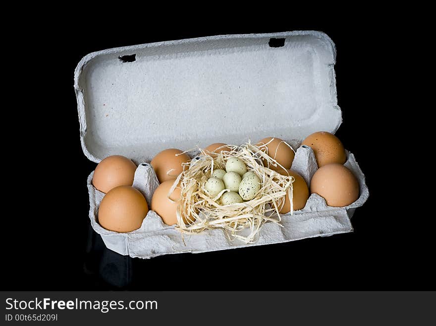 Close up of some Easter eggs in an egg carton