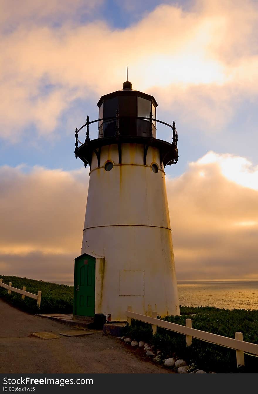 Point Montara Lighthouse at sunset in California