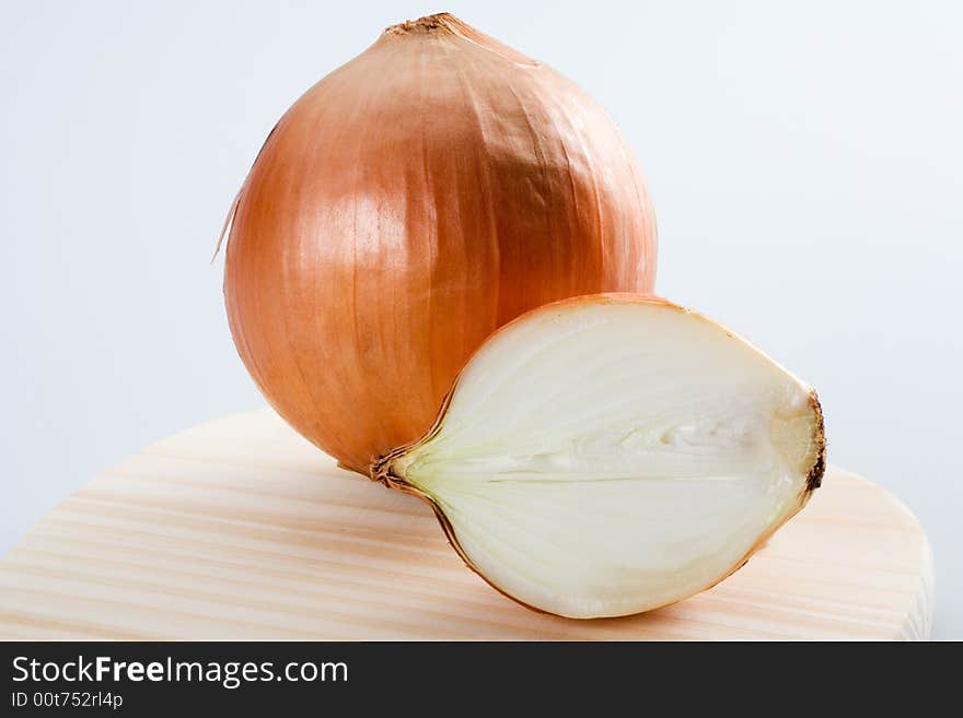 Two onions on white background