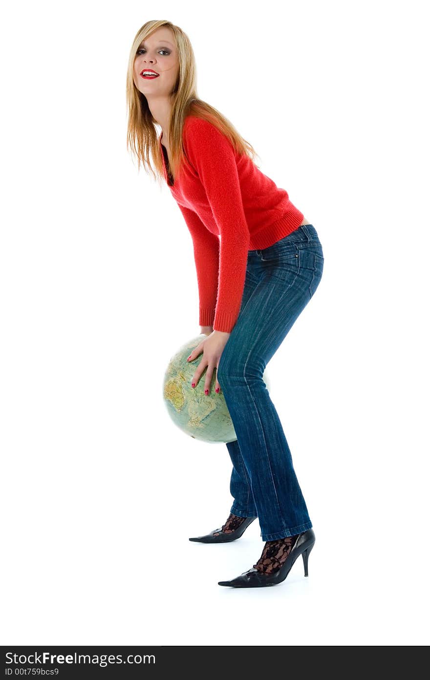 Young woman with  globe