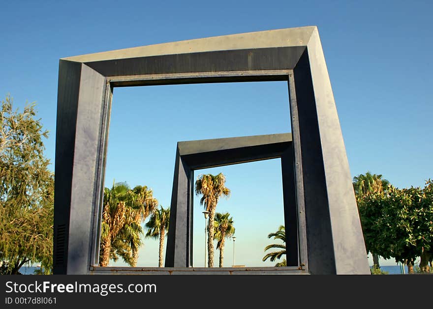 Palms in the frames in the tropics.