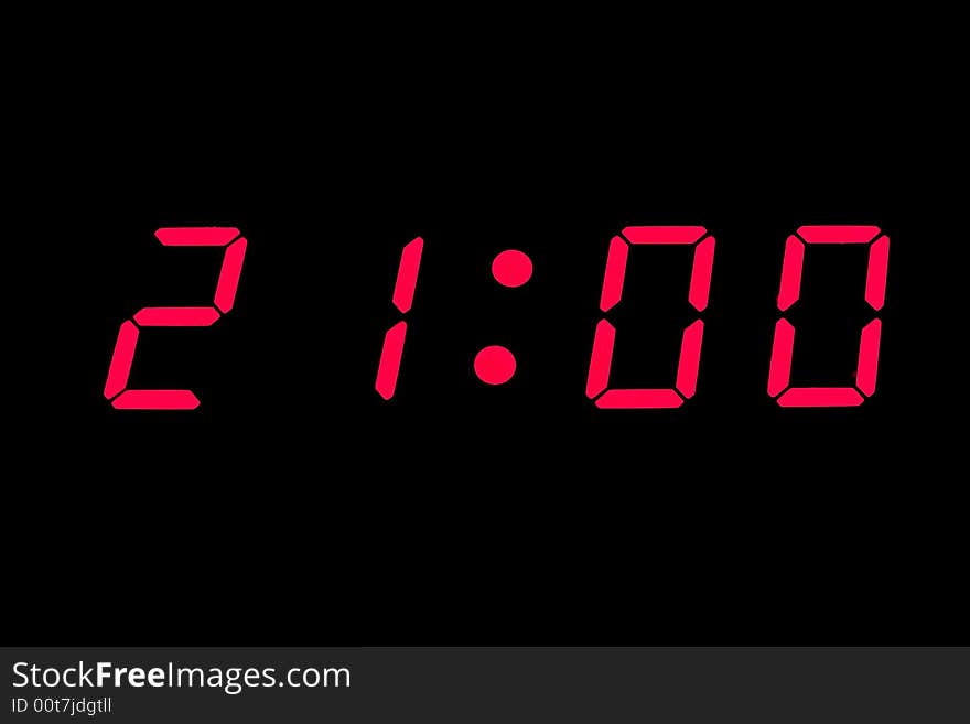 Digital clock alarm showing certain time close up