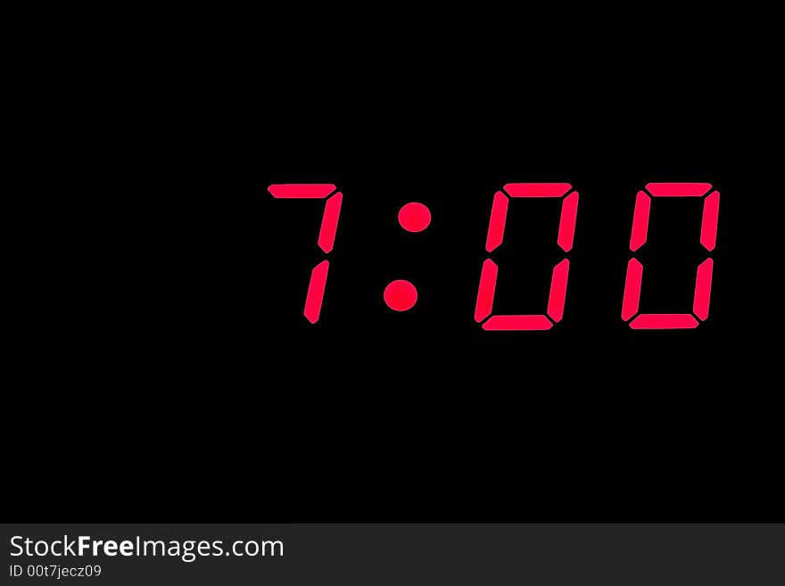 Digital clock alarm showing certain time close up. Digital clock alarm showing certain time close up