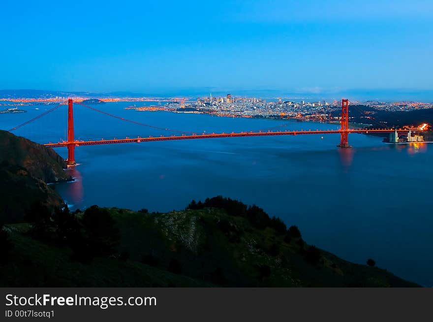 San Francisco and Golden Gate Bridge at night. San Francisco and Golden Gate Bridge at night