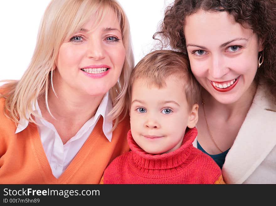 Mother, grandmother, daughter on white