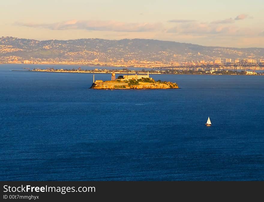 Alcatraz island at sunset in San Francisco California