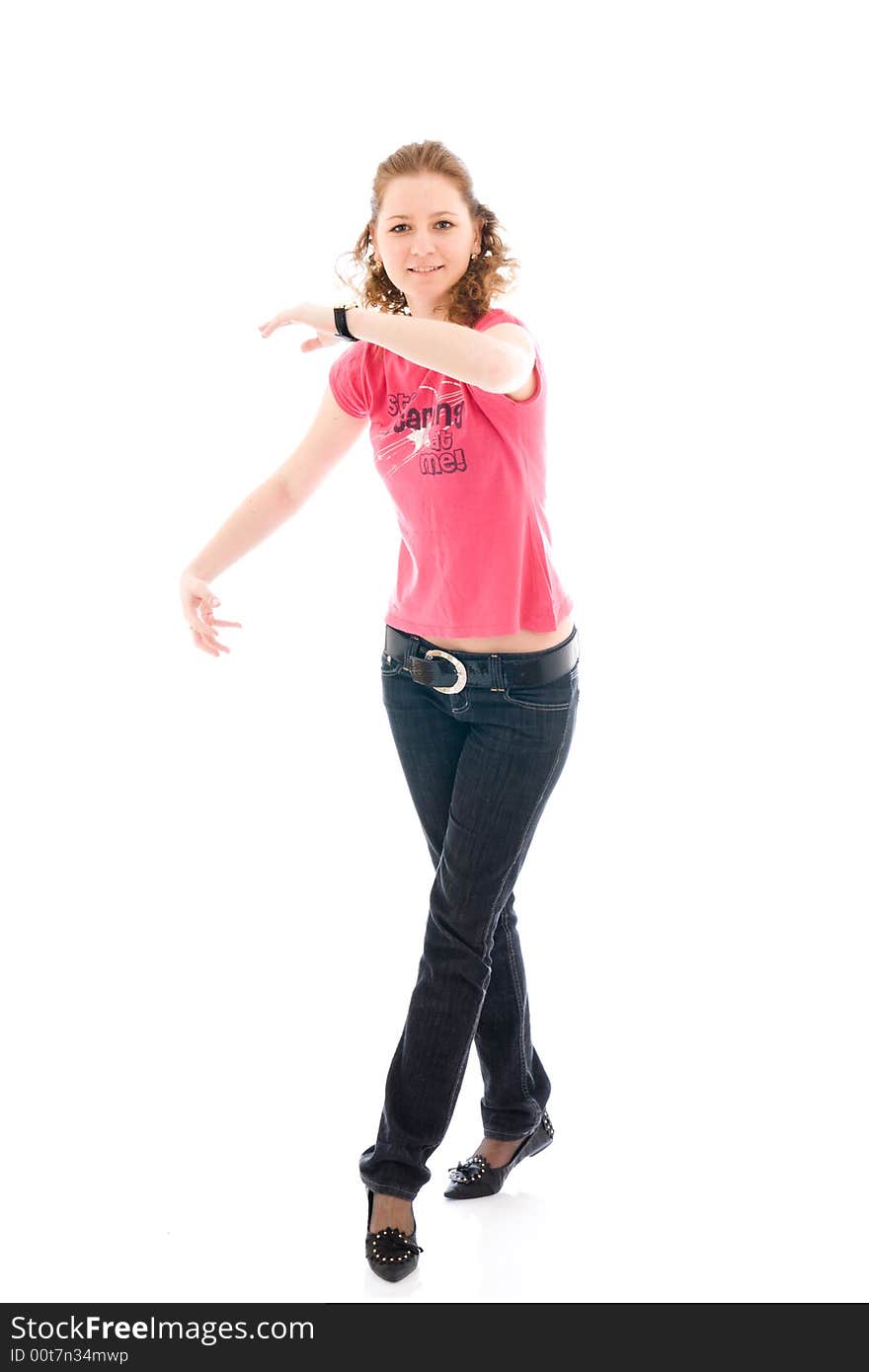 The young dancing girl isolated on a white background