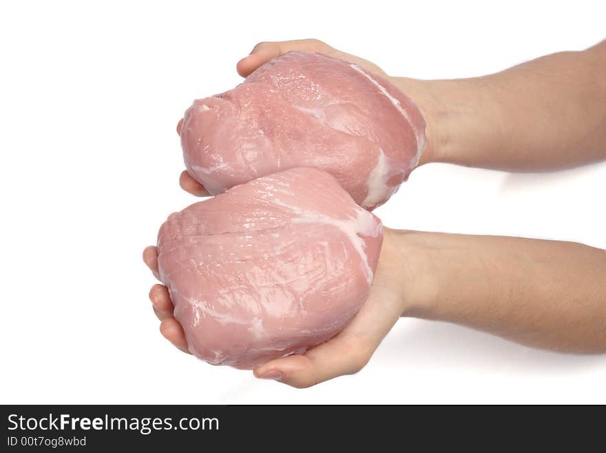 Hands with fresh pork