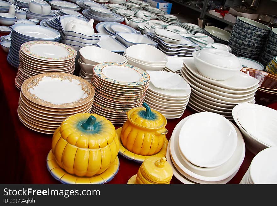 A shot of a stack dishware on sale