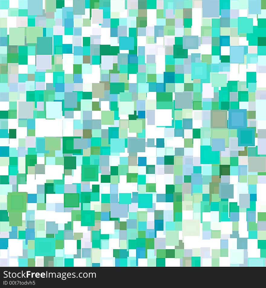 Unique colorful, bright and vivid background design pattern of random multiple squares or pixels in blue, green, and white tones. Unique colorful, bright and vivid background design pattern of random multiple squares or pixels in blue, green, and white tones.