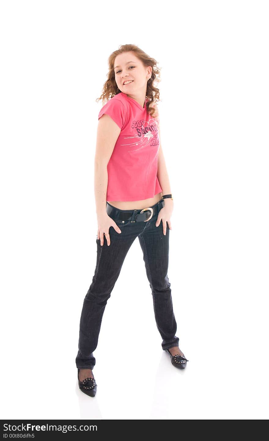 The young beautiful girl isolated on a white background