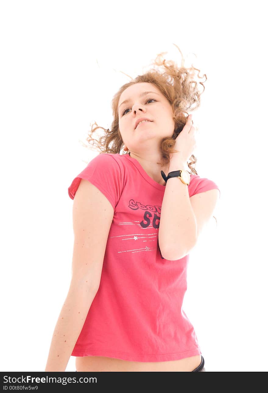 The young beautiful girl isolated on a white background