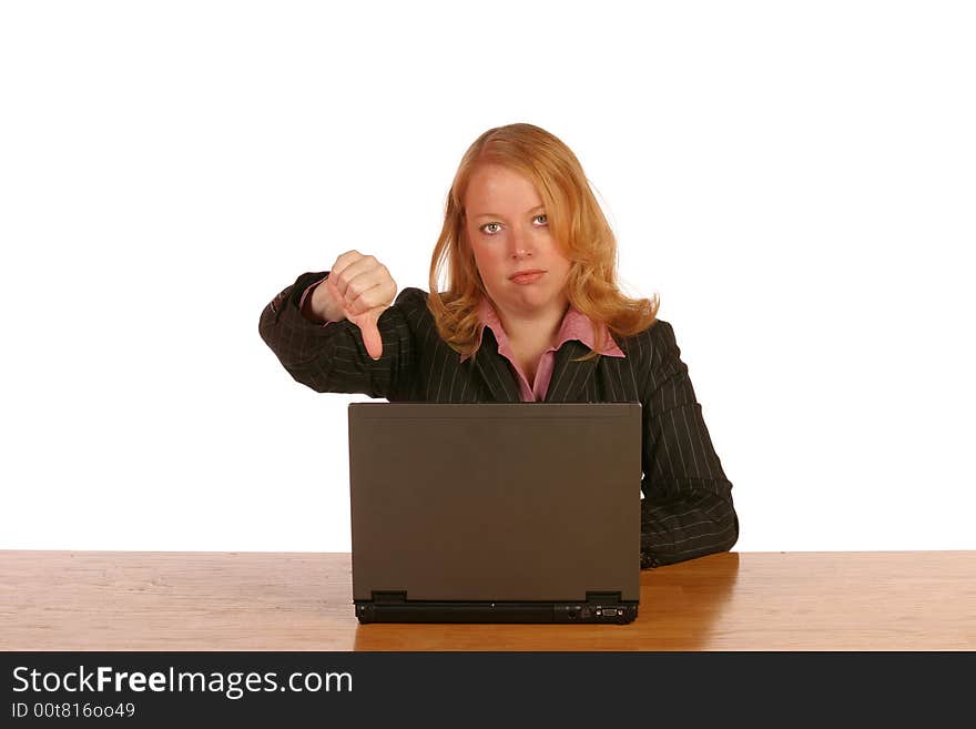 Isolated business woman not happy with work