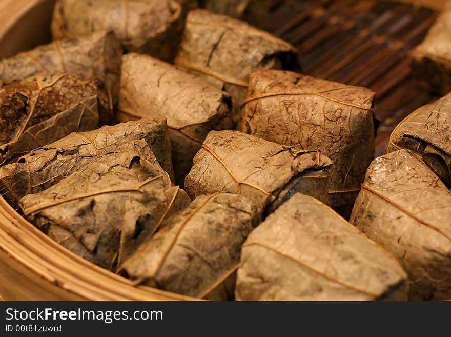 Dim sum-glutinous rice wrapped in lotus leaf