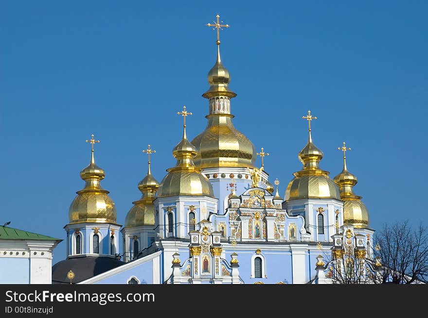 Cupola orthodox church on the blue sky