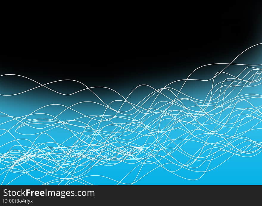 Illustrated abstract blue lines in black background. Illustrated abstract blue lines in black background