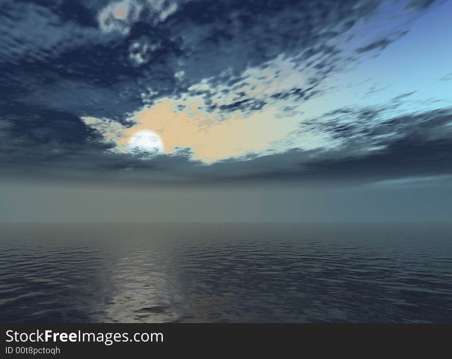 Blu sky and sea at sunset - digital artwork