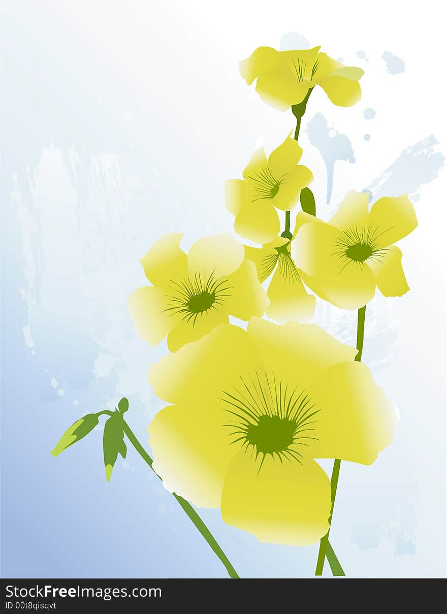 Yellow Flowers on blue paint background