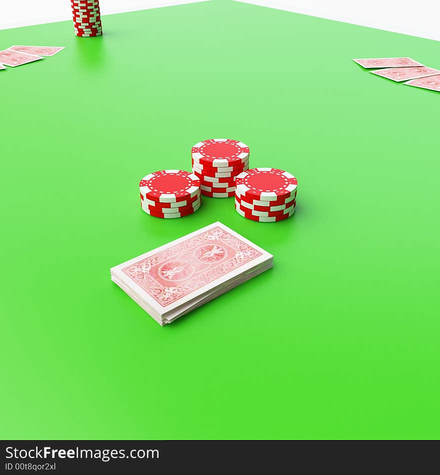 Isolated poker playing cards on green table. Isolated poker playing cards on green table