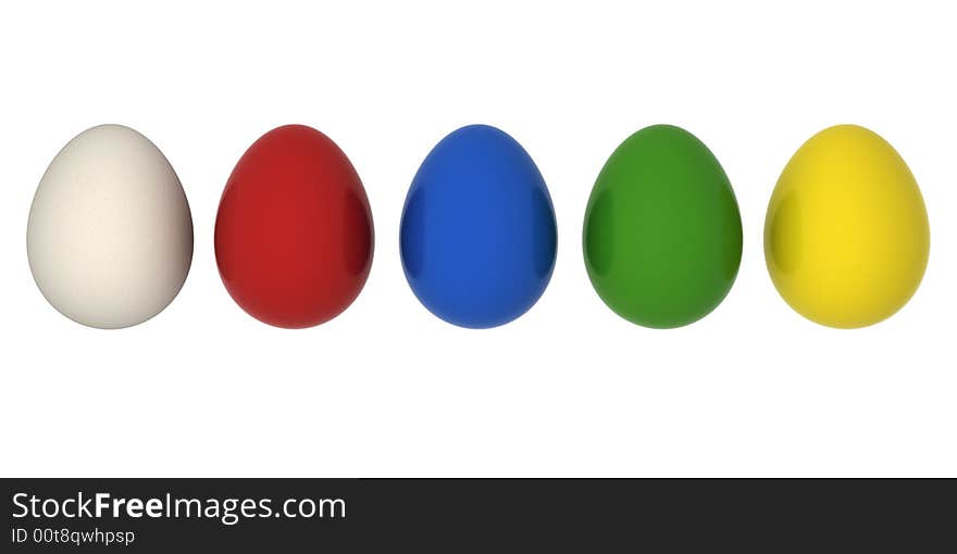 3d rendered realistic easter eggs, natural, red, blue, green and yellow