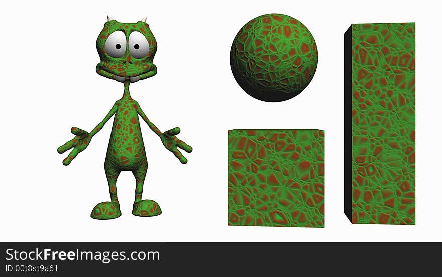 Digital render of cartoon alien