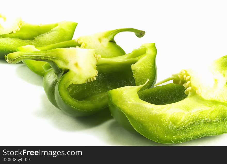 Slices of green bell pepper. Slices of green bell pepper