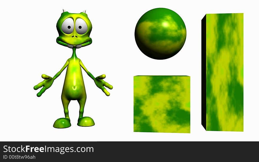 Digital render of cartoon alien