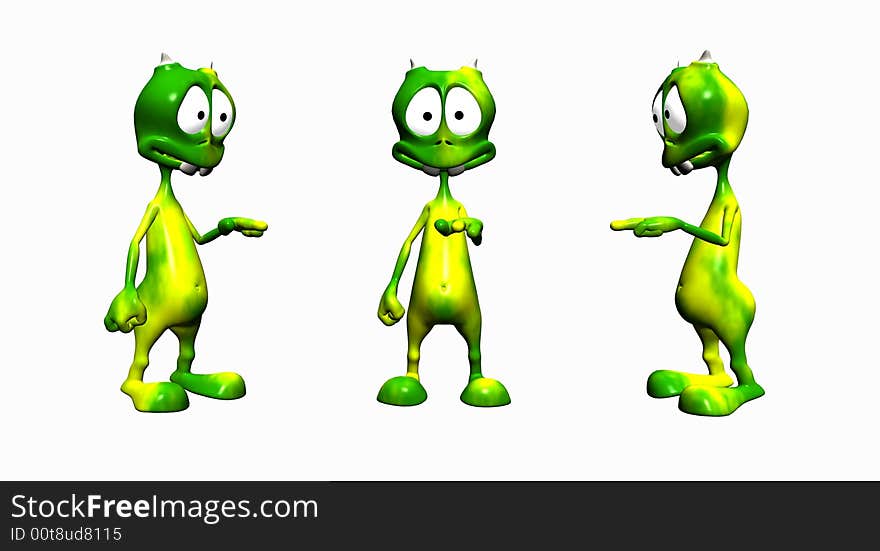 Digital render of cartoon alien