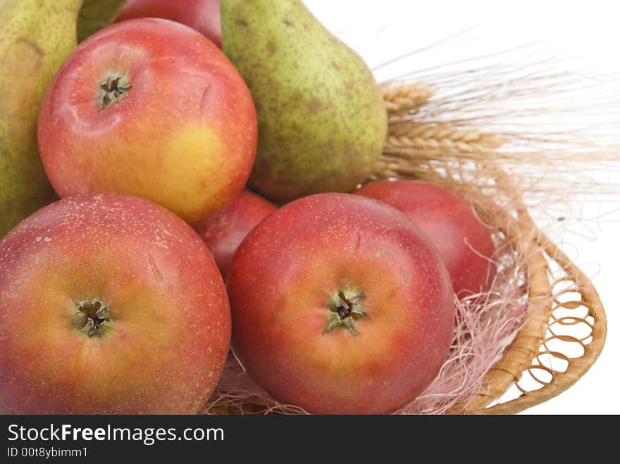 Still life. Apples and pears in the basket. Camera pentax k10d kit. Two light source.