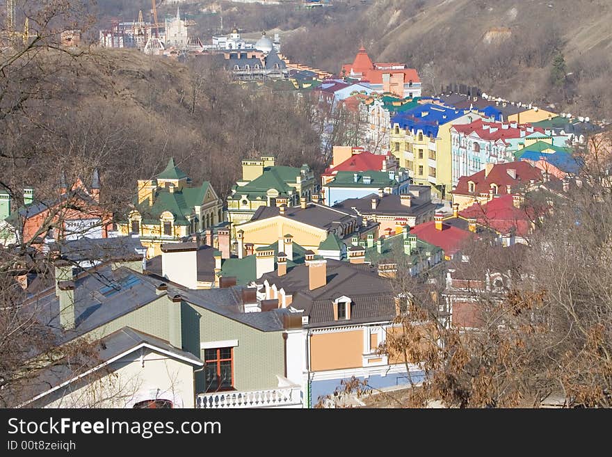 Varicoloured roofs of houses in Kyiv. Varicoloured roofs of houses in Kyiv