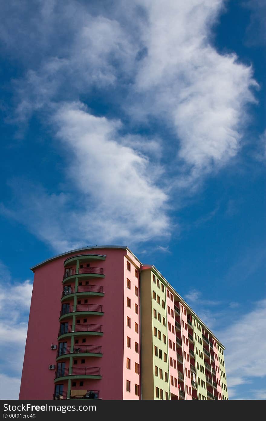 Single colourful new buidling at the sunlight under the sky. Single colourful new buidling at the sunlight under the sky