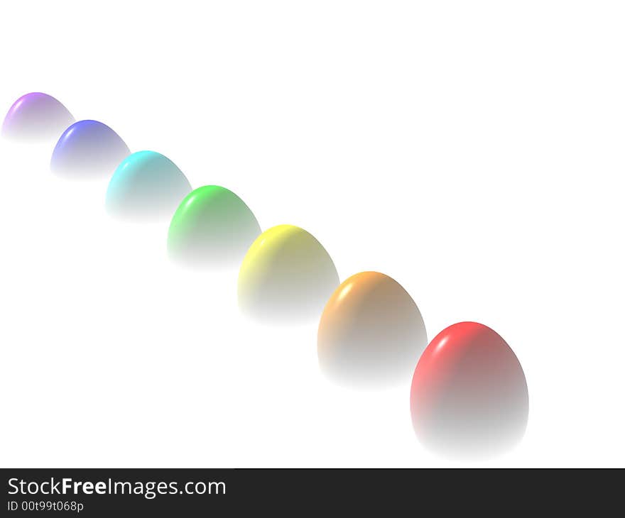 A collection of colorful Easter eggs. 3D rendering.