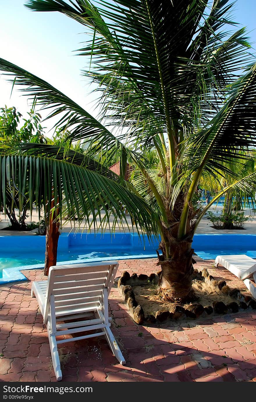 White chair near the pool