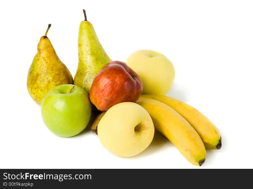 Different fruit still life isolated on the white backgrounds