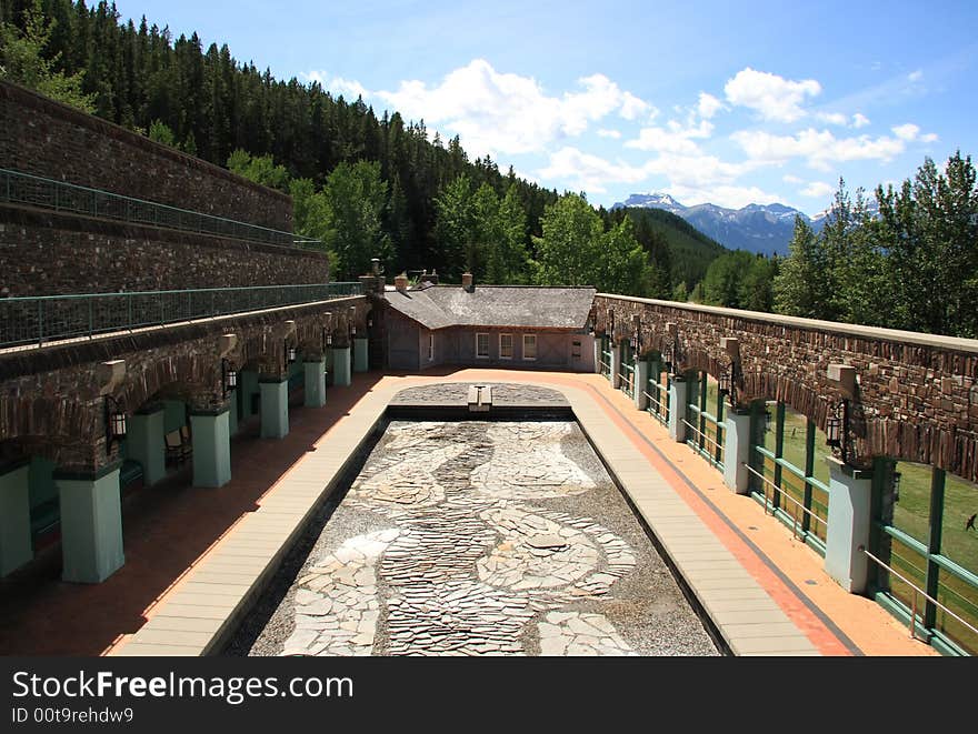 Ornamental rock garden seen from a balcony above