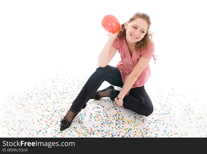 The beautiful girl with the balloon isolated