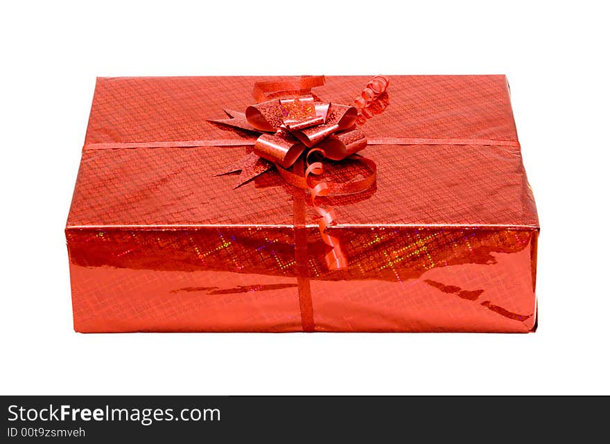 Red celebratory gift box isolated