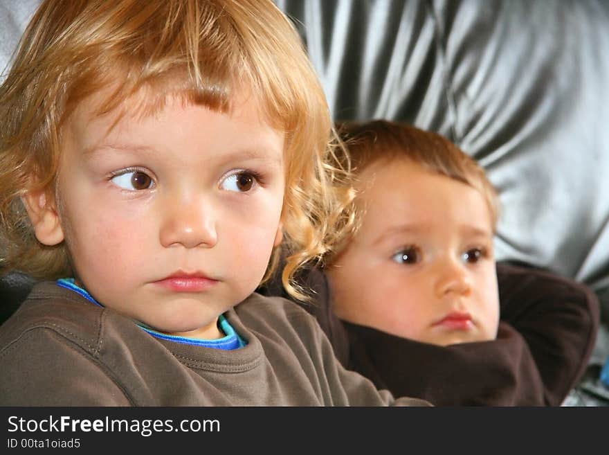 Two young boys on couch